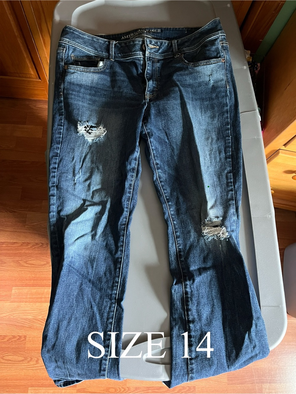 American Eagle Outfitters Dark Blue Boot Cut Distressed Jeans